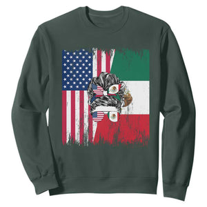 Mexican American Pride Sweatshirt Bicultural Heritage Girl Vintage Flag TS12 Dark Forest Green Print Your Wear