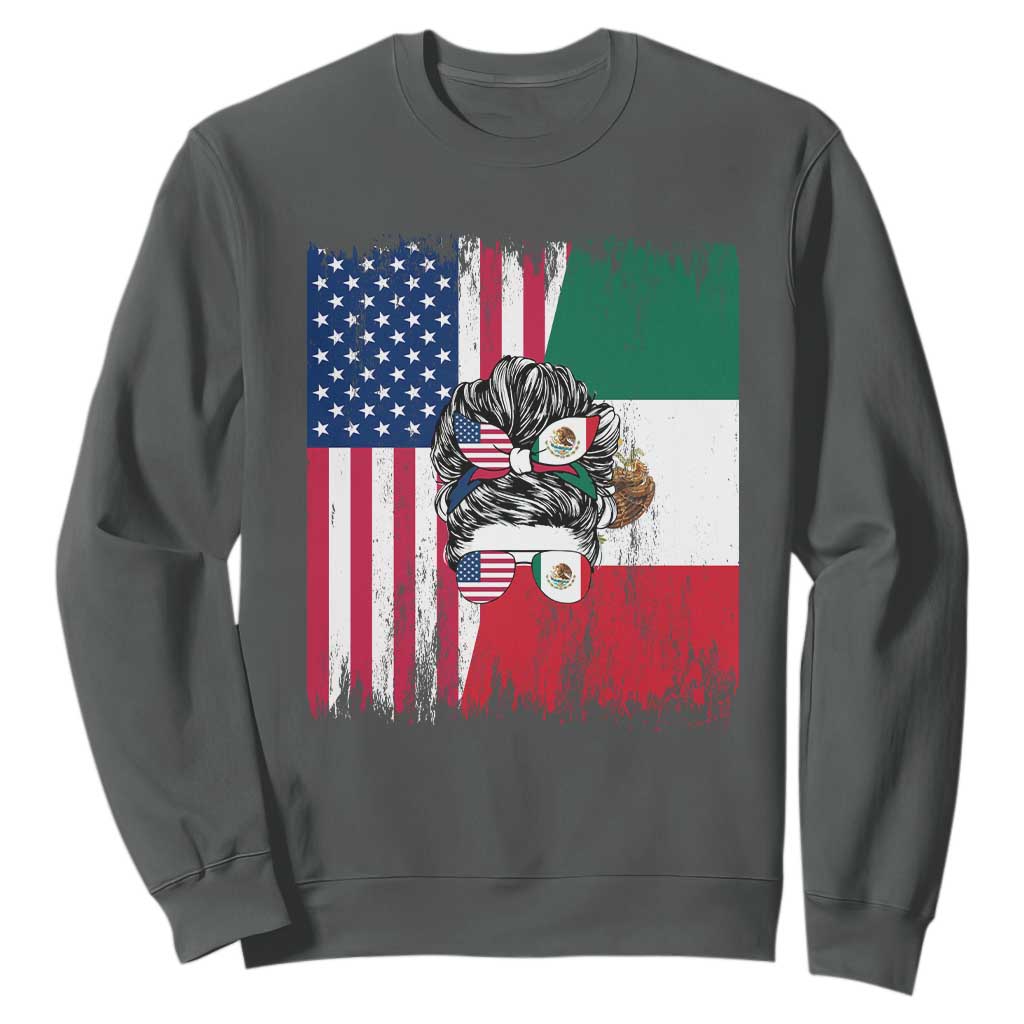 Mexican American Pride Sweatshirt Bicultural Heritage Girl Vintage Flag TS12 Dark Heather Print Your Wear