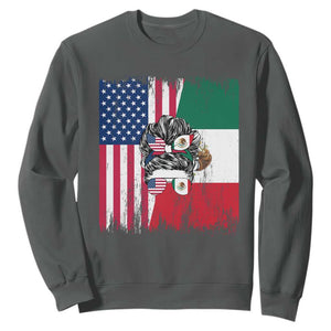 Mexican American Pride Sweatshirt Bicultural Heritage Girl Vintage Flag TS12 Dark Heather Print Your Wear