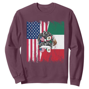Mexican American Pride Sweatshirt Bicultural Heritage Girl Vintage Flag TS12 Maroon Print Your Wear