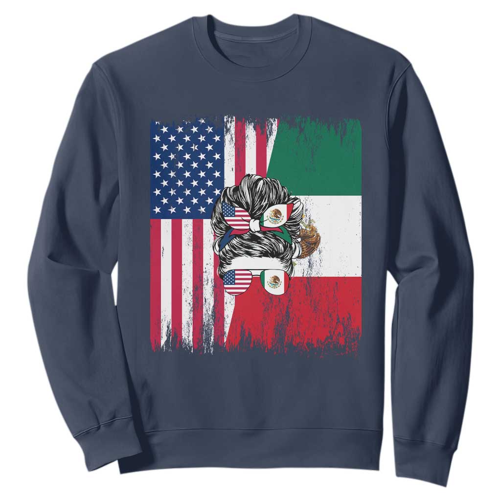 Mexican American Pride Sweatshirt Bicultural Heritage Girl Vintage Flag TS12 Navy Print Your Wear