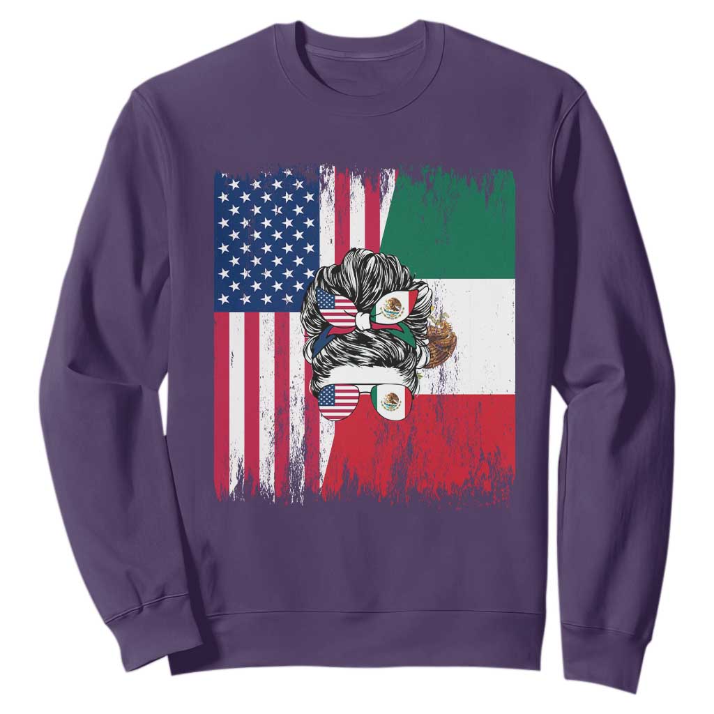 Mexican American Pride Sweatshirt Bicultural Heritage Girl Vintage Flag TS12 Purple Print Your Wear