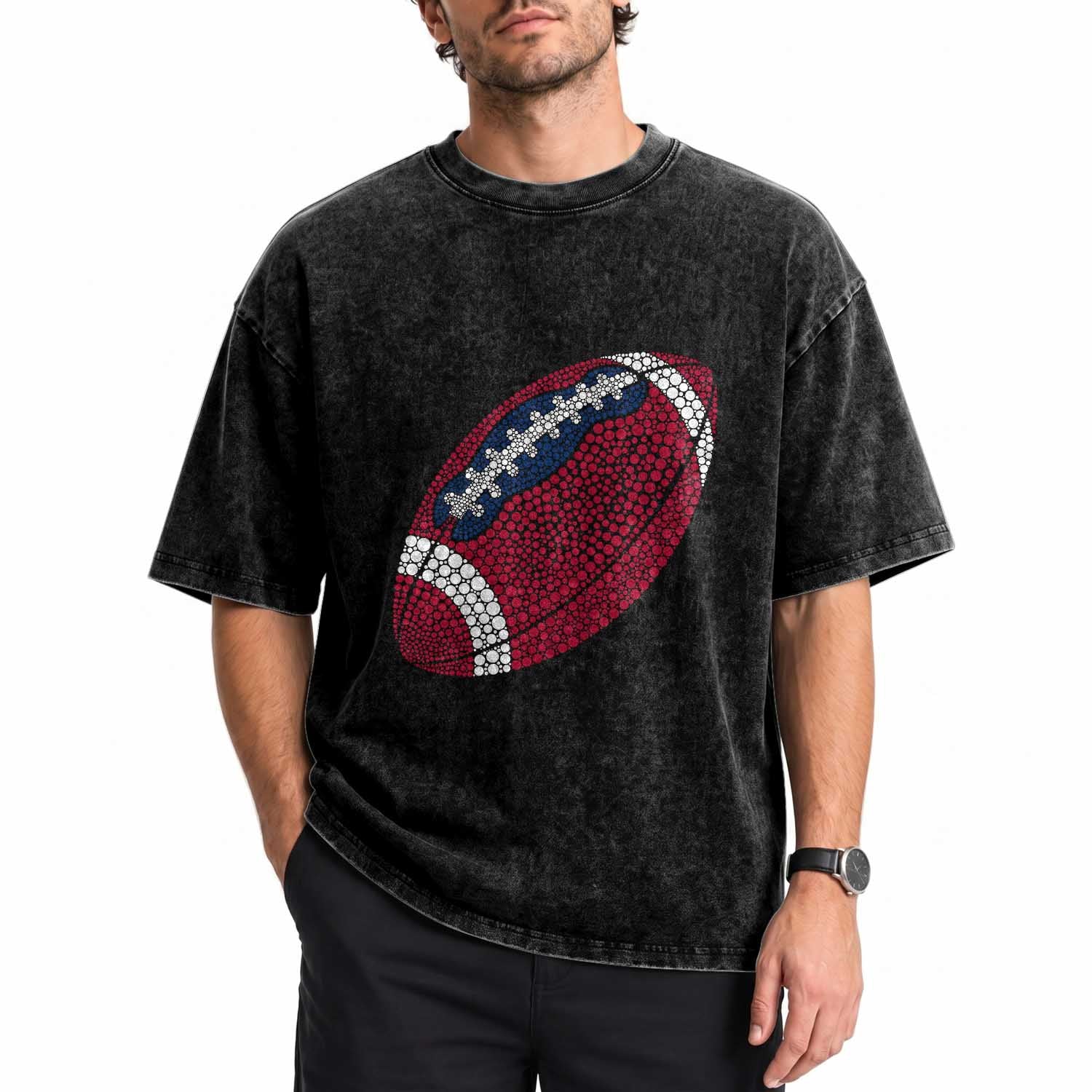 Patriotic Polka Dot Football Washed Cotton T-Shirt Dot Day Gift