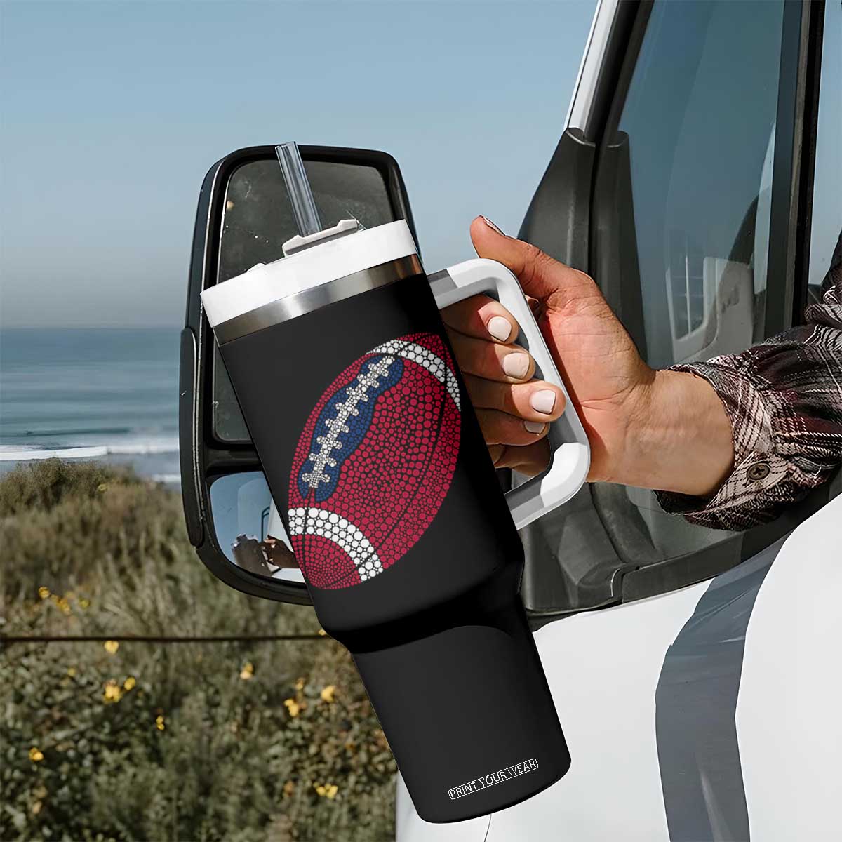 Patriotic Polka Dot Football Tumbler With Handle Dot Day Gift TS12 Print Your Wear