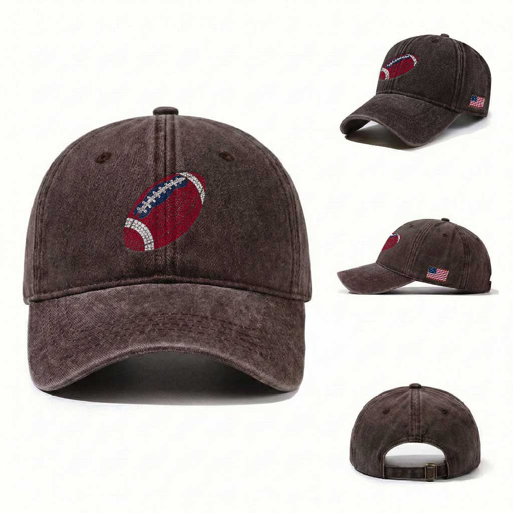 Patriotic Polka Dot Football Washed Cotton Baseball Cap Dot Day Gift TS12 Washed Cap Universal Fit Dark Brown Print Your Wear