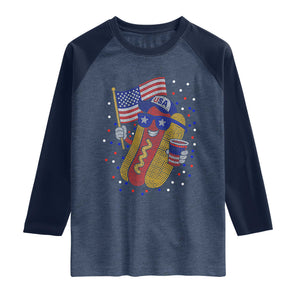 International Dot Day Hotdog Raglan Shirt Red White Blue Polka Dots TS12 Heather Denim Navy Print Your Wear