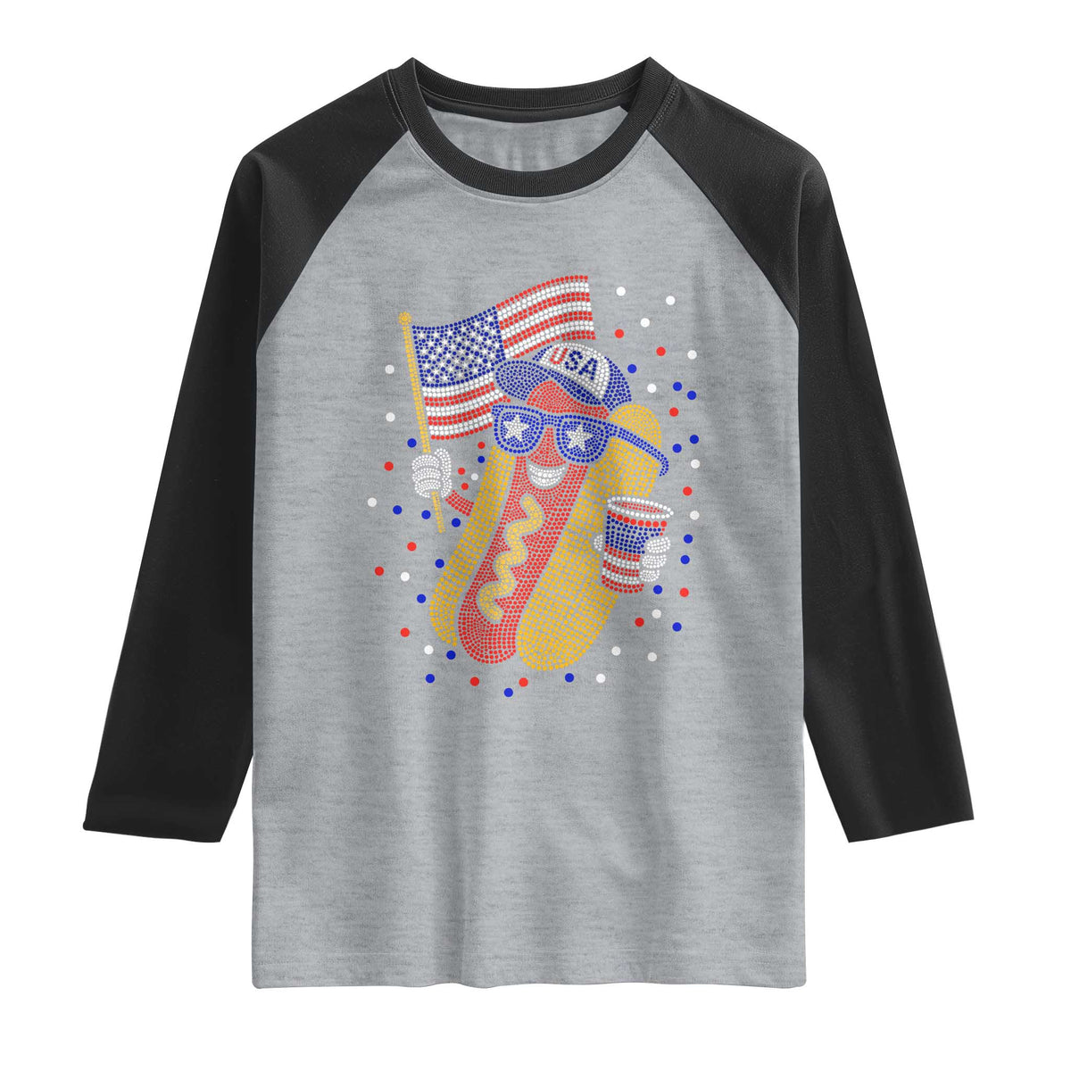 International Dot Day Hotdog Raglan Shirt Red White Blue Polka Dots TS12 Heather Gray Black Print Your Wear