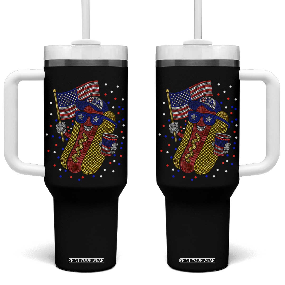 International Dot Day Hotdog Tumbler With Handle Red White Blue Polka Dots TS12 One Size: 40 oz Black Print Your Wear