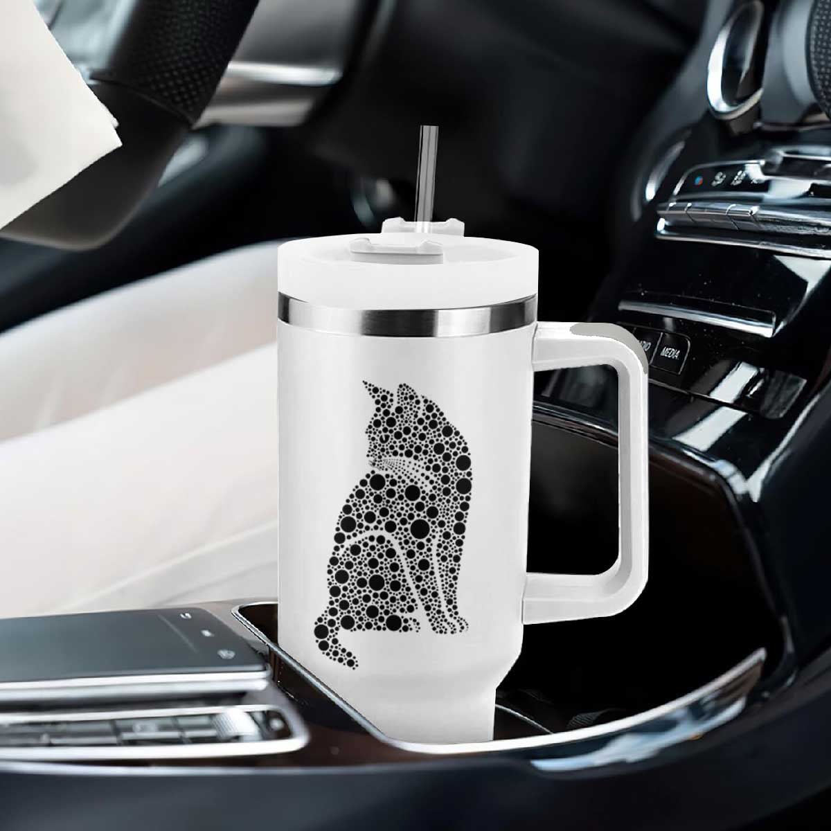 Polka Dot Black Cat Tumbler With Handle International Dot Day Gift TS12 Print Your Wear