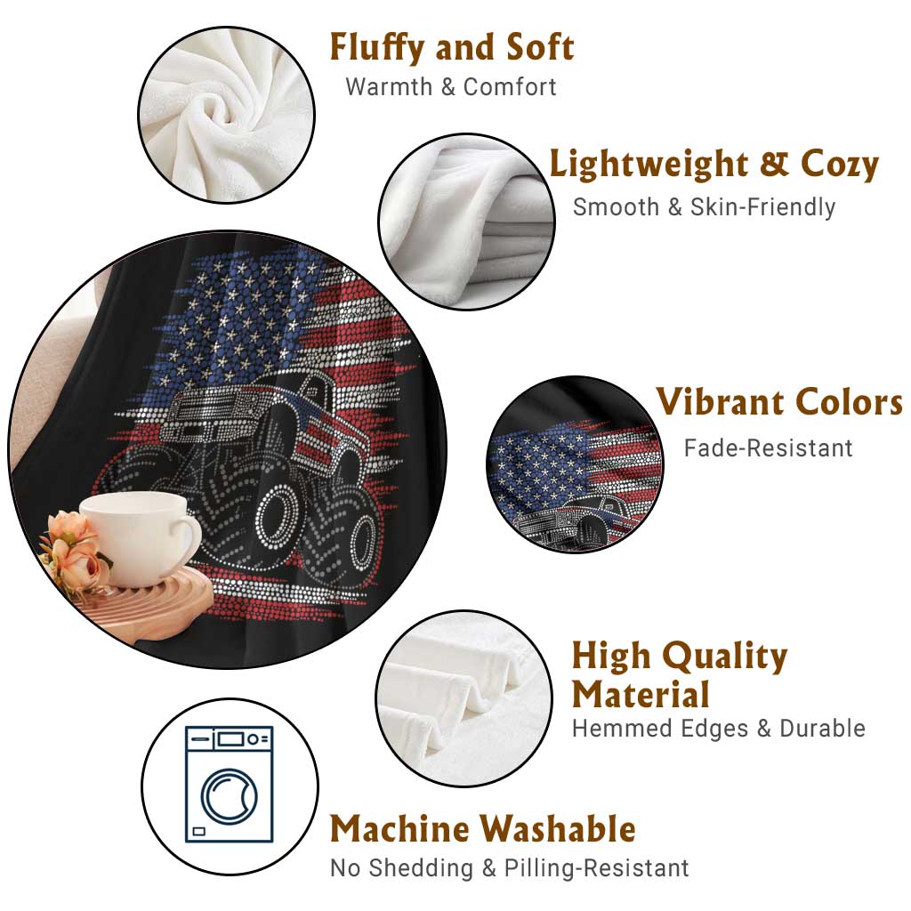 Patriotic Monster Truck Polka Dot Throw Blanket Dot Day Gift TS12 Print Your Wear