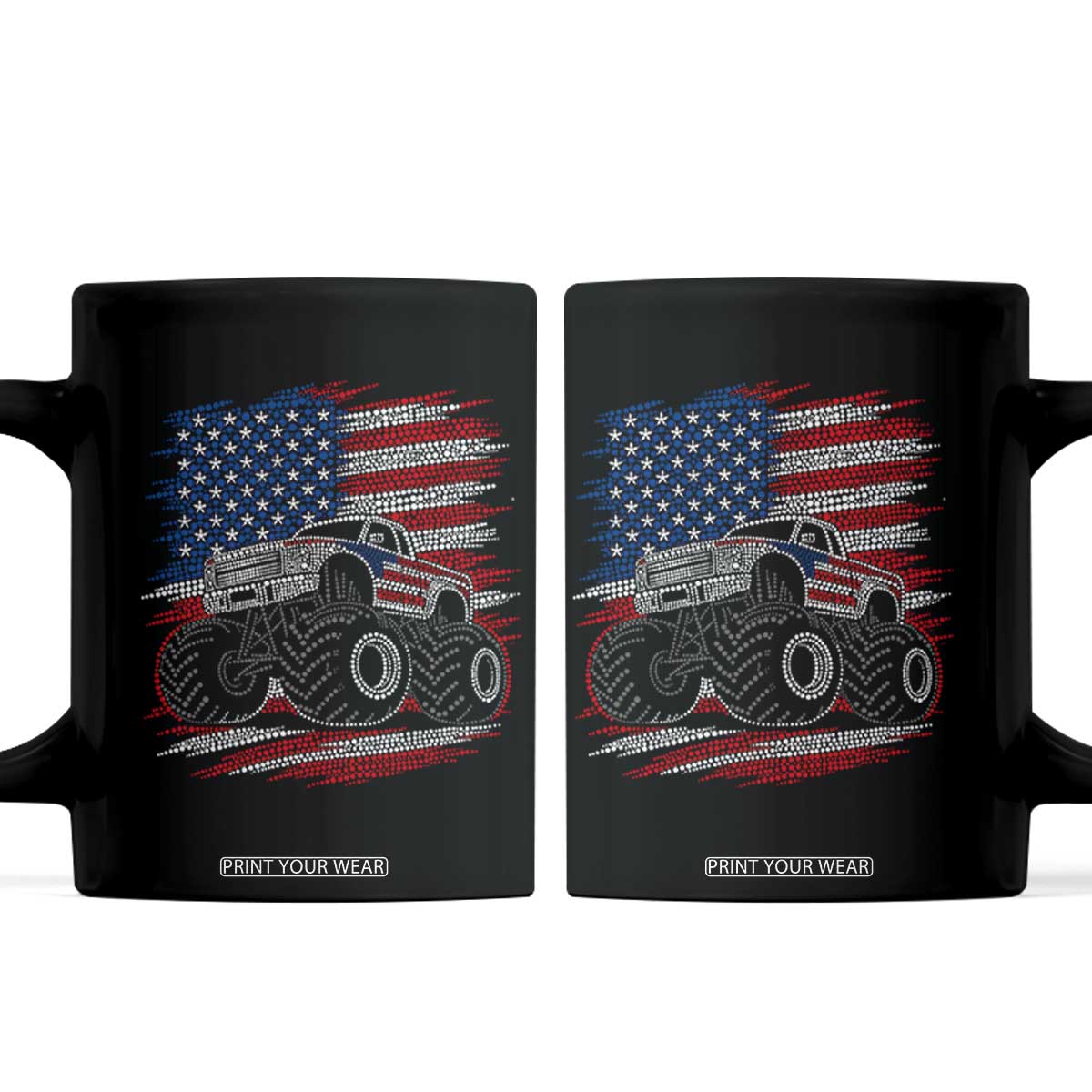 Patriotic Monster Truck Polka Dot Coffee Mug Dot Day Gift TS12 Black Print Your Wear