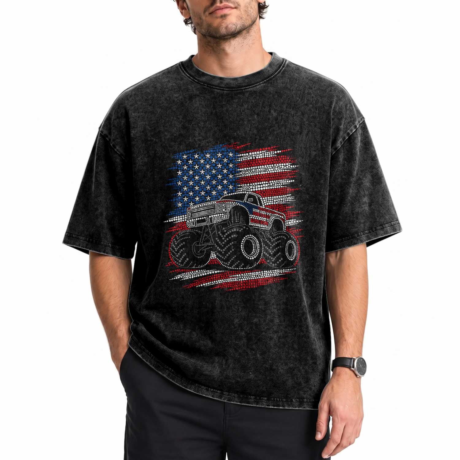 Patriotic Monster Truck Polka Dot Washed Cotton T-Shirt Dot Day Gift