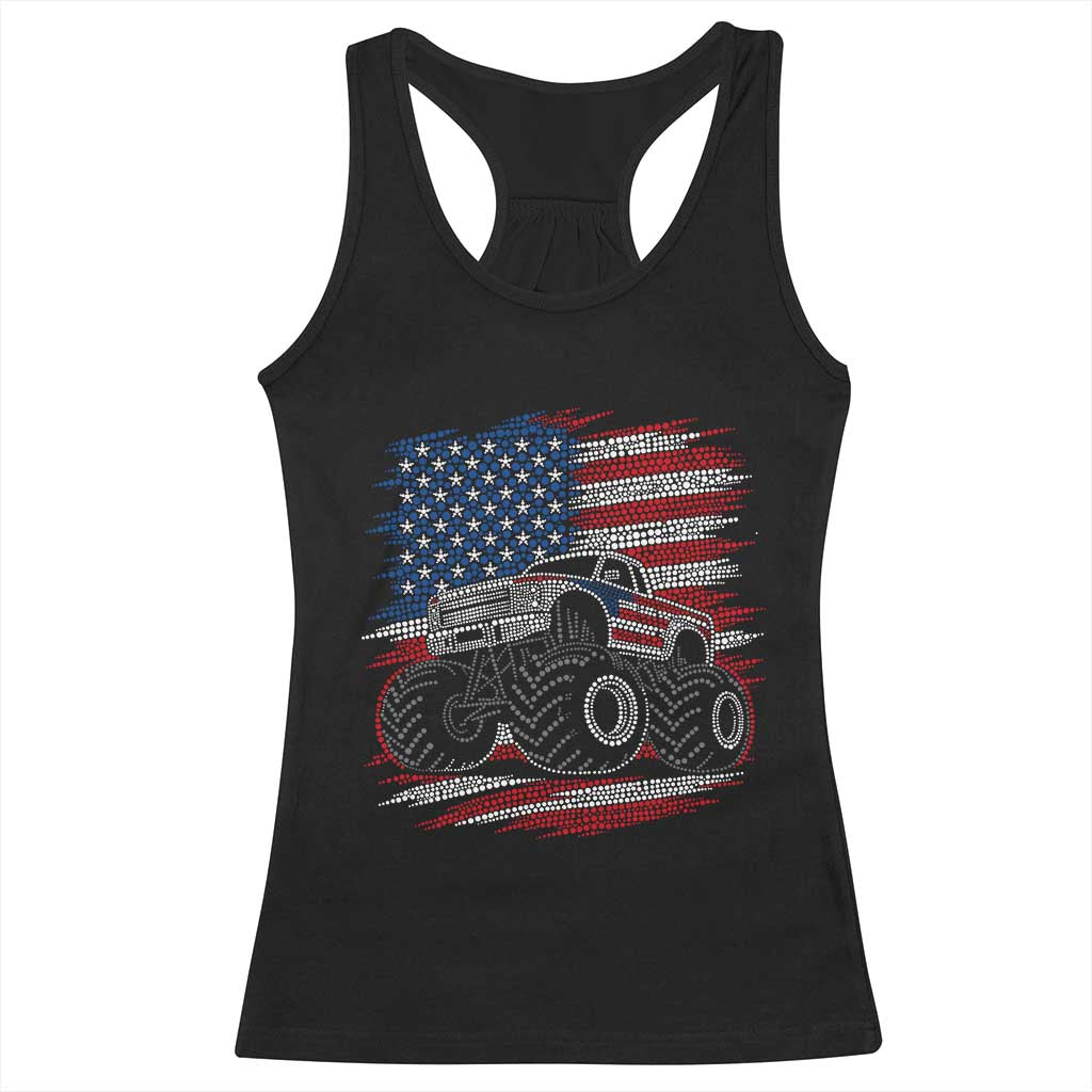 Patriotic Monster Truck Polka Dot Racerback Tank Top Dot Day Gift TS12 Black Print Your Wear