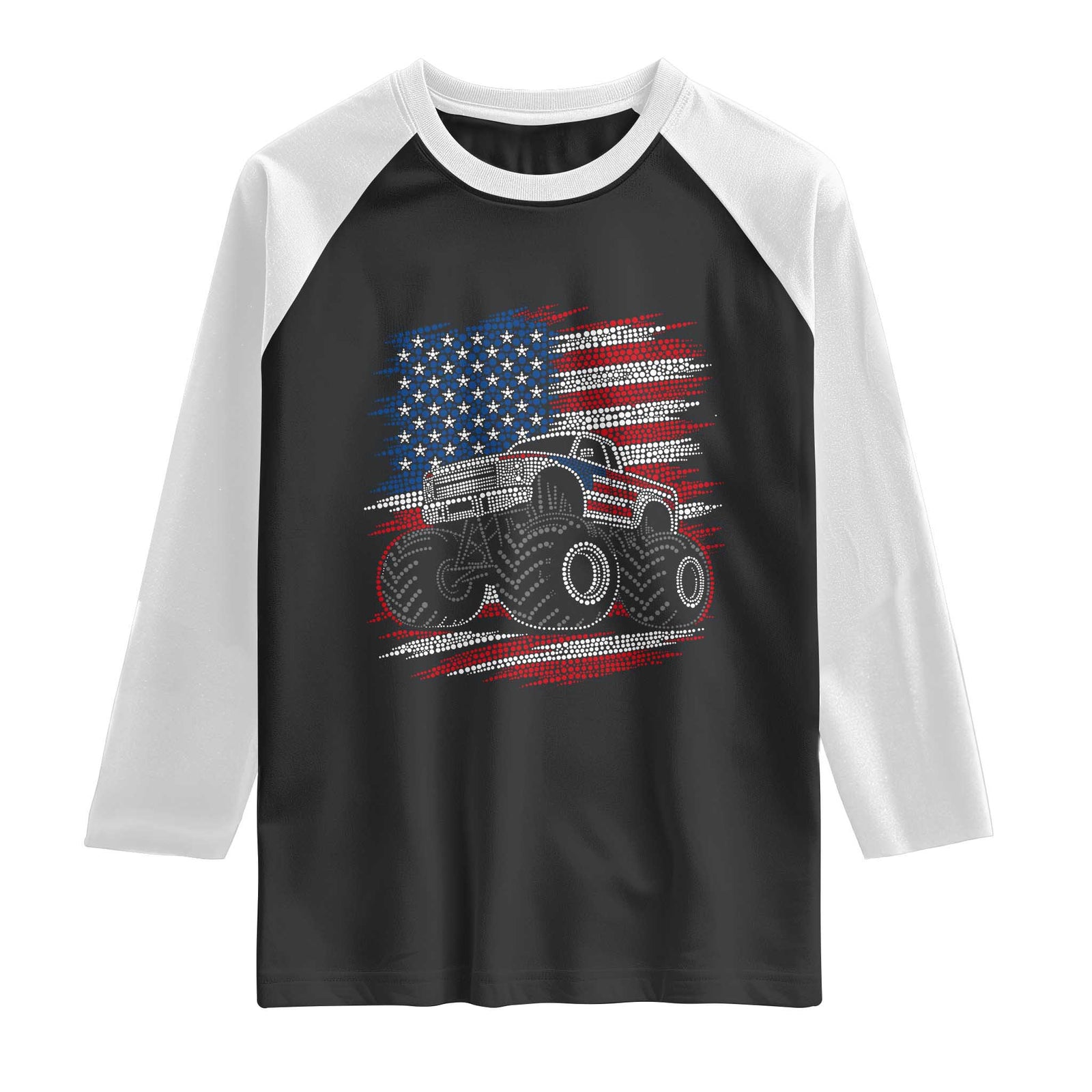 Patriotic Monster Truck Polka Dot Raglan Shirt Dot Day Gift TS12 Black White Print Your Wear