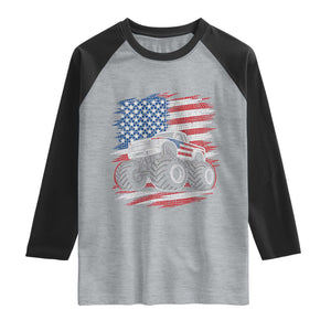 Patriotic Monster Truck Polka Dot Raglan Shirt Dot Day Gift TS12 Heather Gray Black Print Your Wear