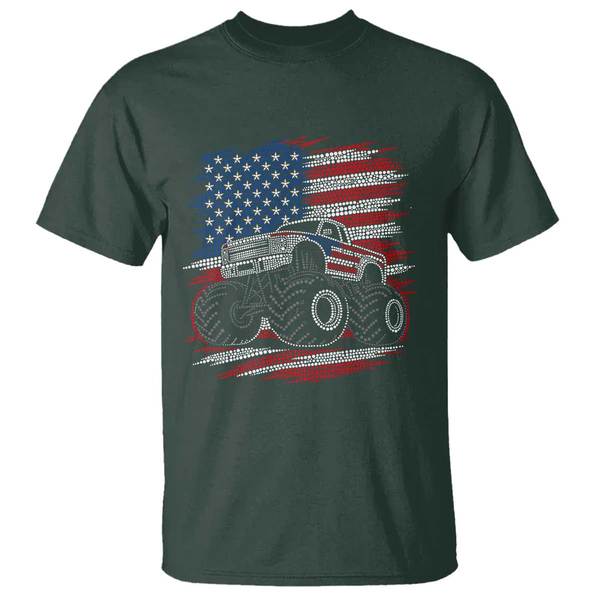 Patriotic Monster Truck Polka Dot T Shirt Dot Day Gift TS12 Dark Forest Green Print Your Wear