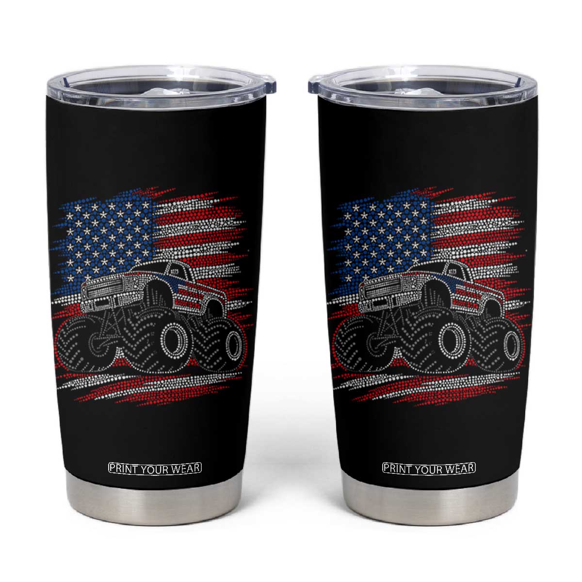 Patriotic Monster Truck Polka Dot Tumbler Cup Dot Day Gift TS12 Black Print Your Wear