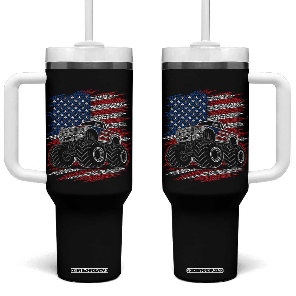 Patriotic Monster Truck Polka Dot Tumbler With Handle Dot Day Gift TS12 One Size: 40 oz Black Print Your Wear