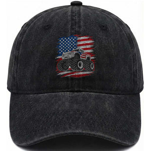 Patriotic Monster Truck Polka Dot Washed Cotton Baseball Cap Dot Day Gift TS12 Print Your Wear