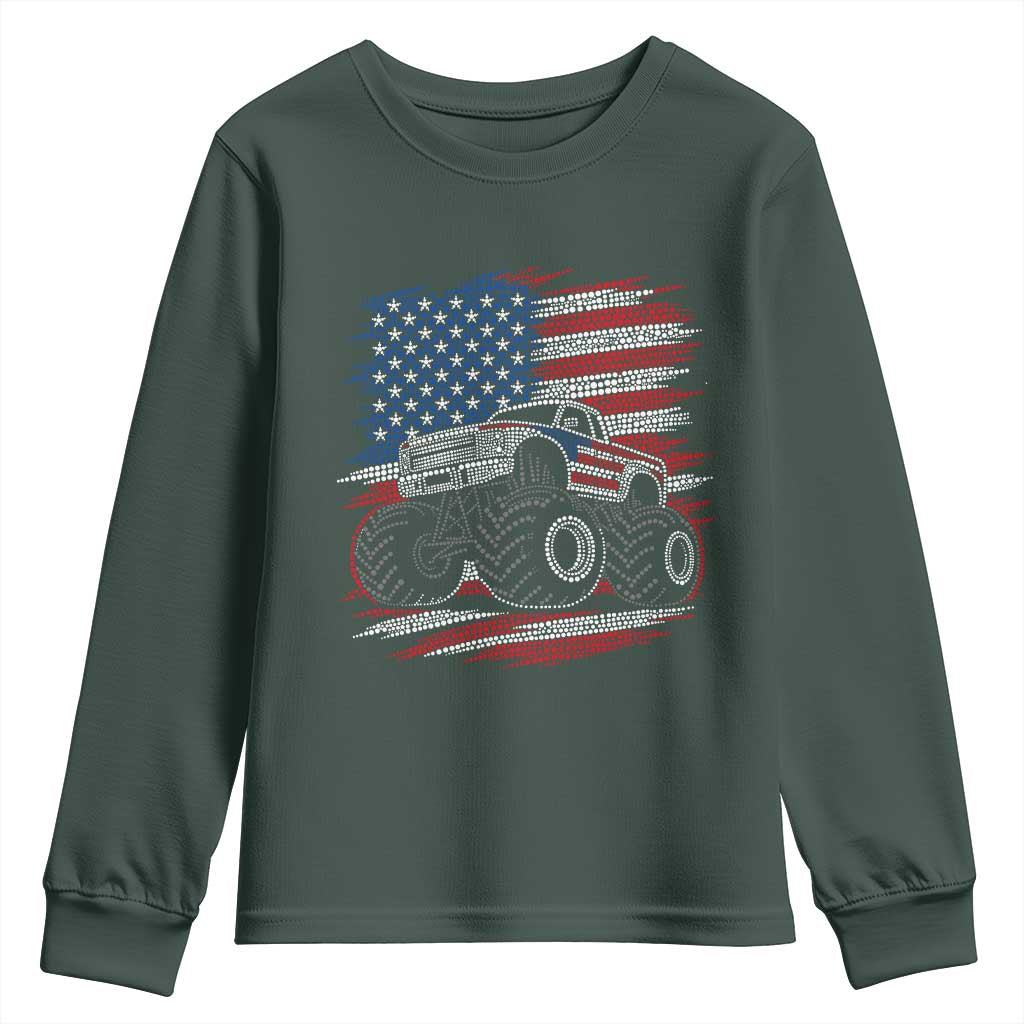 Patriotic Monster Truck Polka Dot Youth Sweatshirt Dot Day Gift TS12 Dark Forest Green Print Your Wear