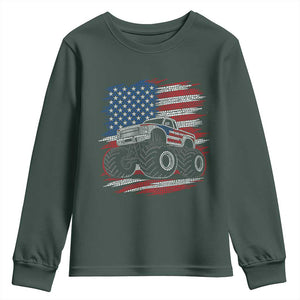 Patriotic Monster Truck Polka Dot Youth Sweatshirt Dot Day Gift TS12 Dark Forest Green Print Your Wear