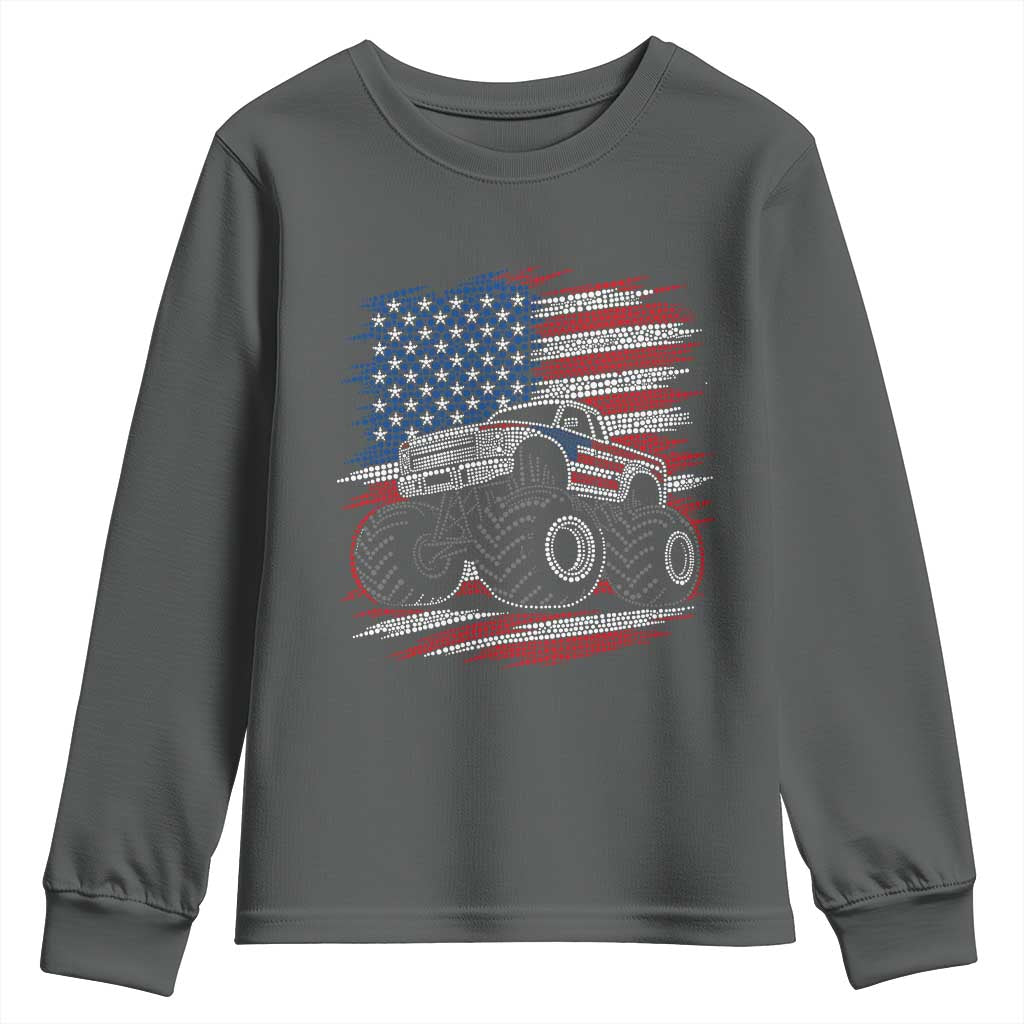 Patriotic Monster Truck Polka Dot Youth Sweatshirt Dot Day Gift TS12 Dark Heather Print Your Wear