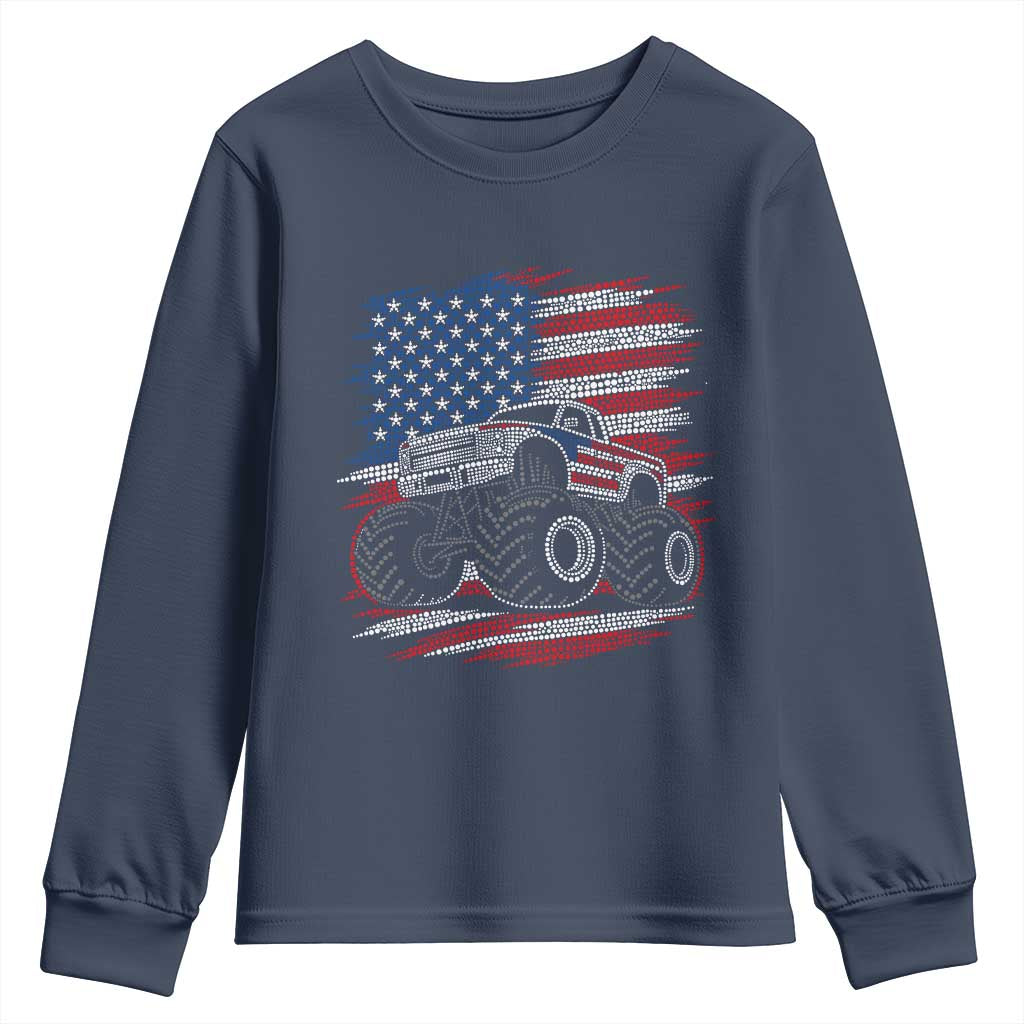 Patriotic Monster Truck Polka Dot Youth Sweatshirt Dot Day Gift TS12 Navy Print Your Wear