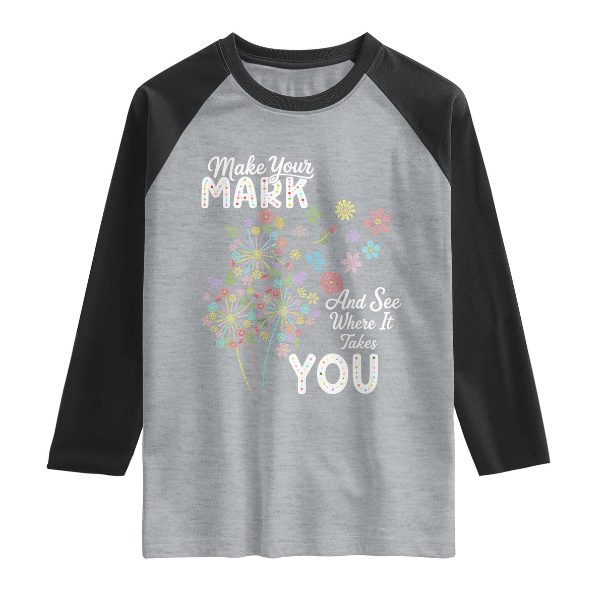 Happy Dot Day Raglan Shirt Make Your Mark And See Where It Takes You TS12 Heather Gray Black Print Your Wear