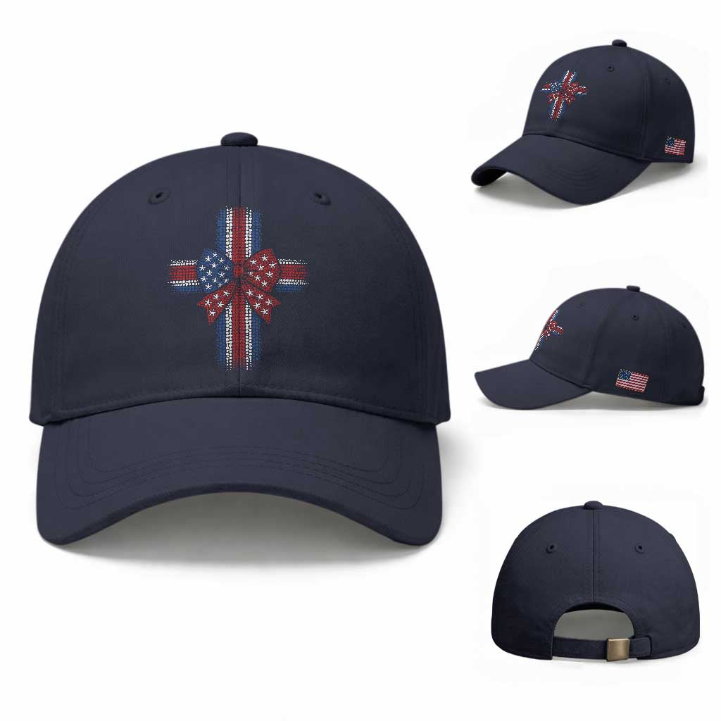 Dot Day Christian Baseball Cap Patriotic Polka Dot Cross TS12 Baseball Cap Universal Fit Navy Print Your Wear