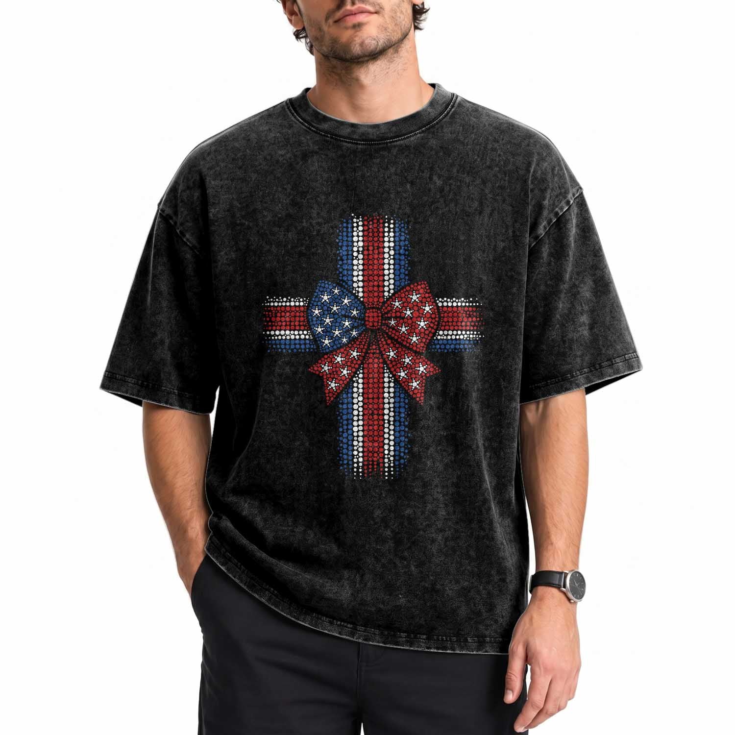 Dot Day Christian Washed Cotton T-Shirt Patriotic Polka Dot Cross