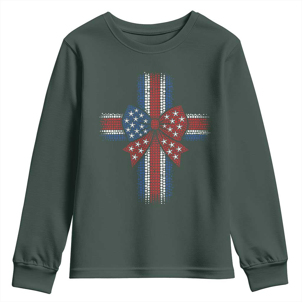 Dot Day Christian Youth Sweatshirt Patriotic Polka Dot Cross TS12 Dark Forest Green Print Your Wear