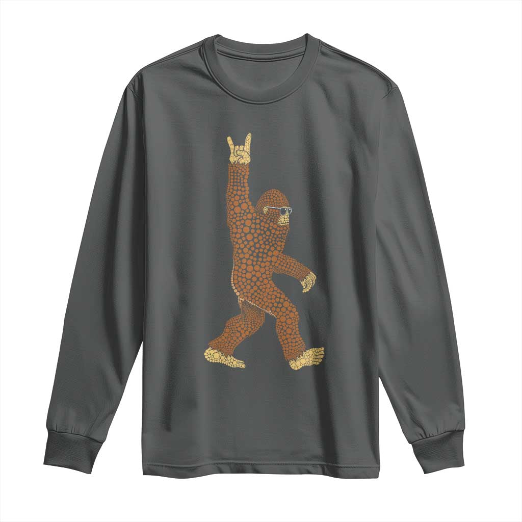 Funny Polka Dot Bigfoot Rock On Long Sleeve Shirt Dot Day Gift TS12 Dark Heather Print Your Wear