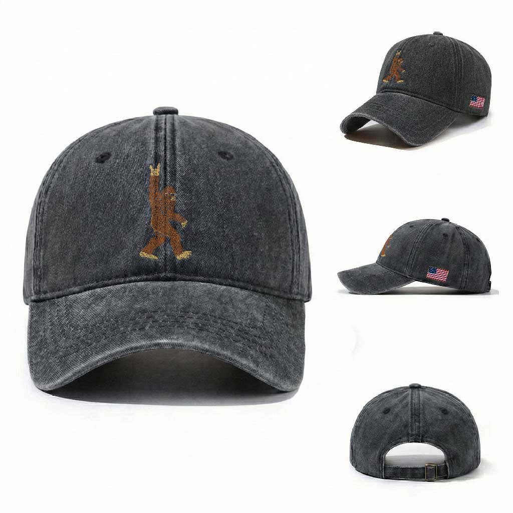 Funny Polka Dot Bigfoot Rock On Washed Cotton Baseball Cap Dot Day Gift TS12 Washed Cap Universal Fit Dark Gray Print Your Wear