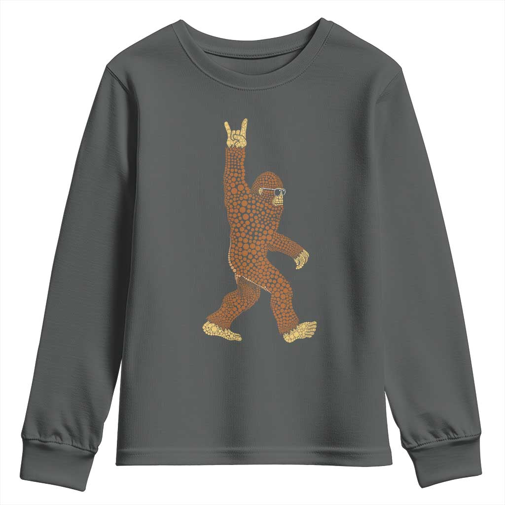 Funny Polka Dot Bigfoot Rock On Youth Sweatshirt Dot Day Gift TS12 Dark Heather Print Your Wear