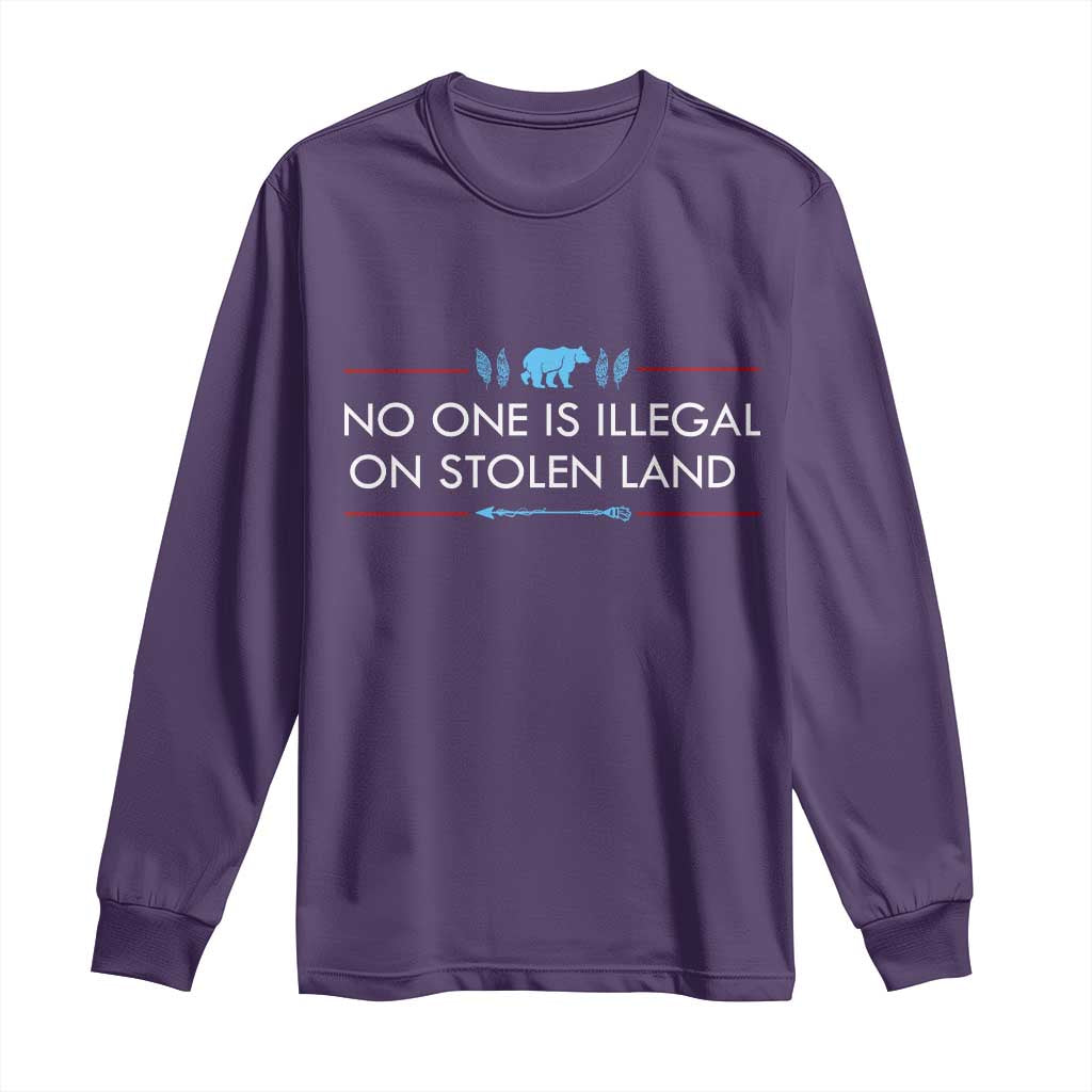 No One Is Illegal On Stolen Land Long Sleeve Shirt Indigenous Peoples Pride TS12 Purple Print Your Wear