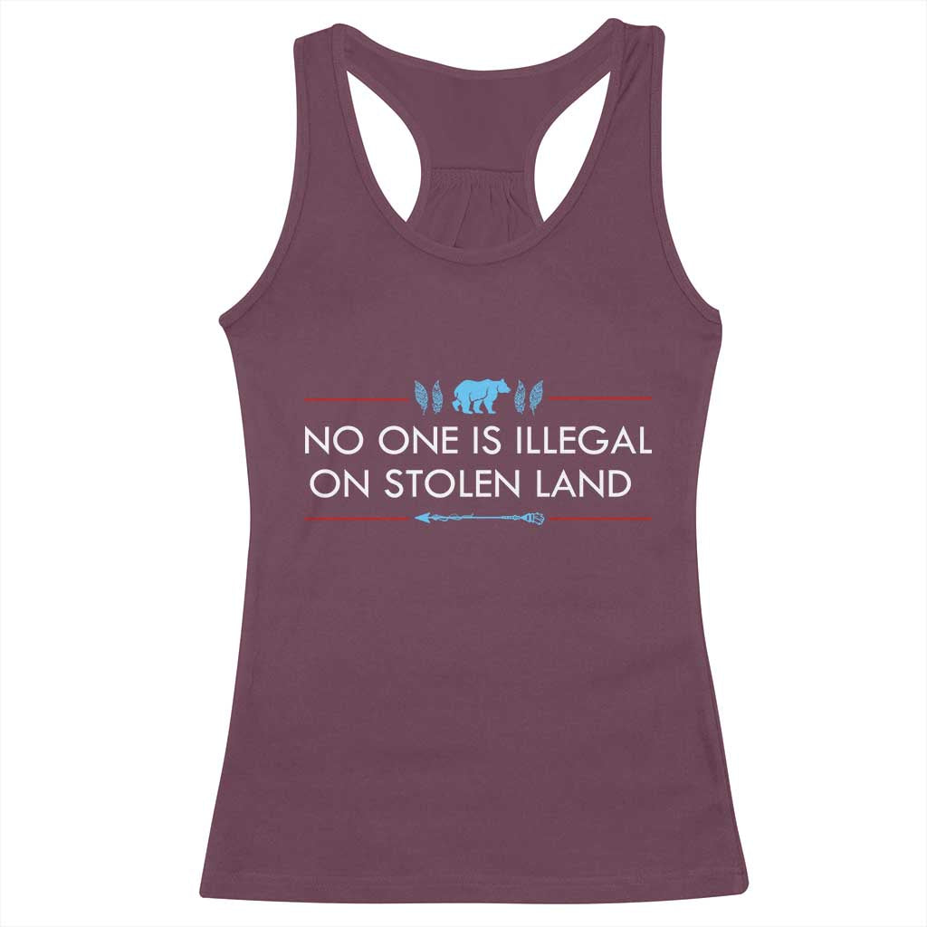 No One Is Illegal On Stolen Land Racerback Tank Top Indigenous Peoples Pride TS12 Maroon Print Your Wear