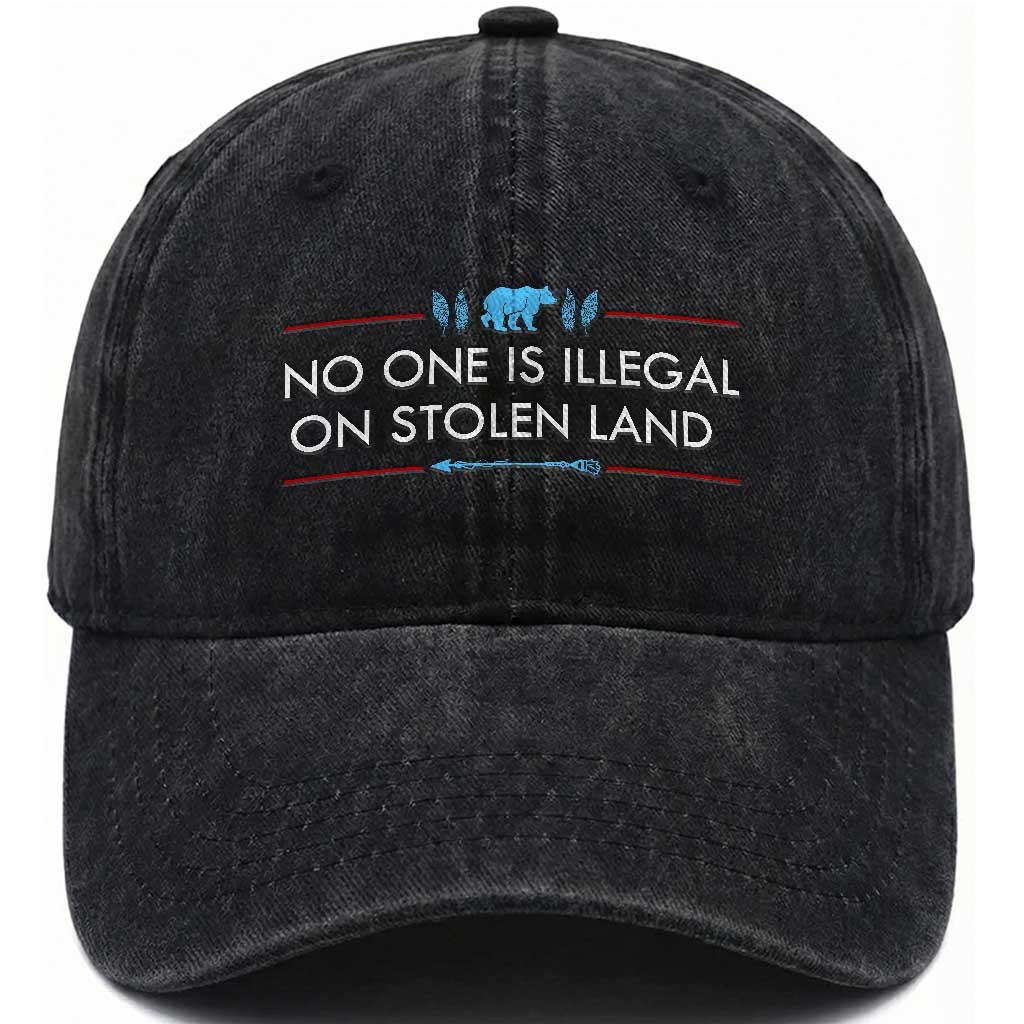 No One Is Illegal On Stolen Land Washed Cotton Baseball Cap Indigenous Peoples Pride TS12 Print Your Wear