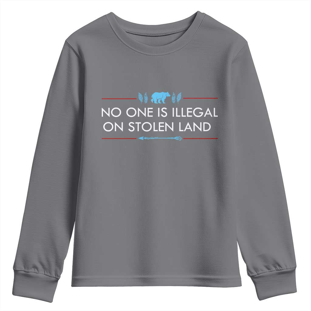 No One Is Illegal On Stolen Land Youth Sweatshirt Indigenous Peoples Pride TS12 Charcoal Print Your Wear