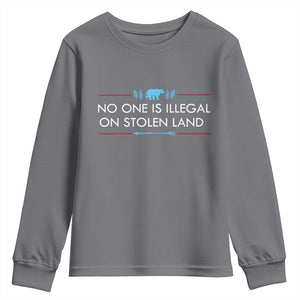 No One Is Illegal On Stolen Land Youth Sweatshirt Indigenous Peoples Pride TS12 Charcoal Print Your Wear
