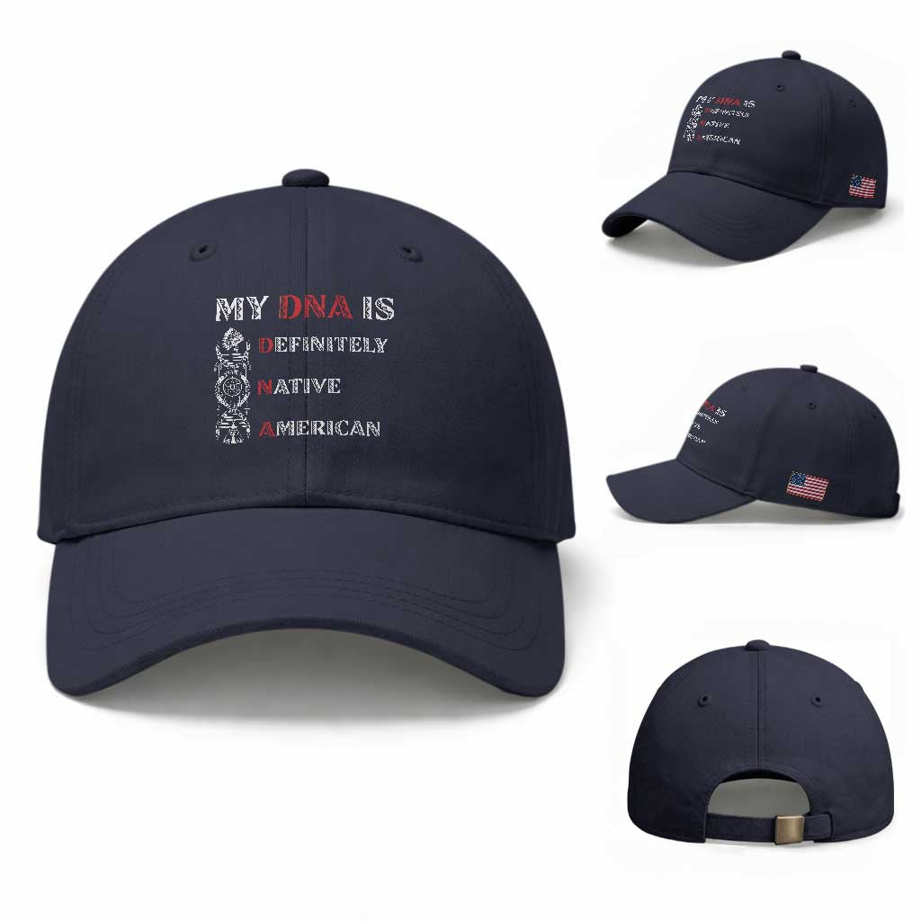 My DNA Is Definitely Native American Baseball Cap Native Roots Pride TS12 Baseball Cap Universal Fit Navy Print Your Wear