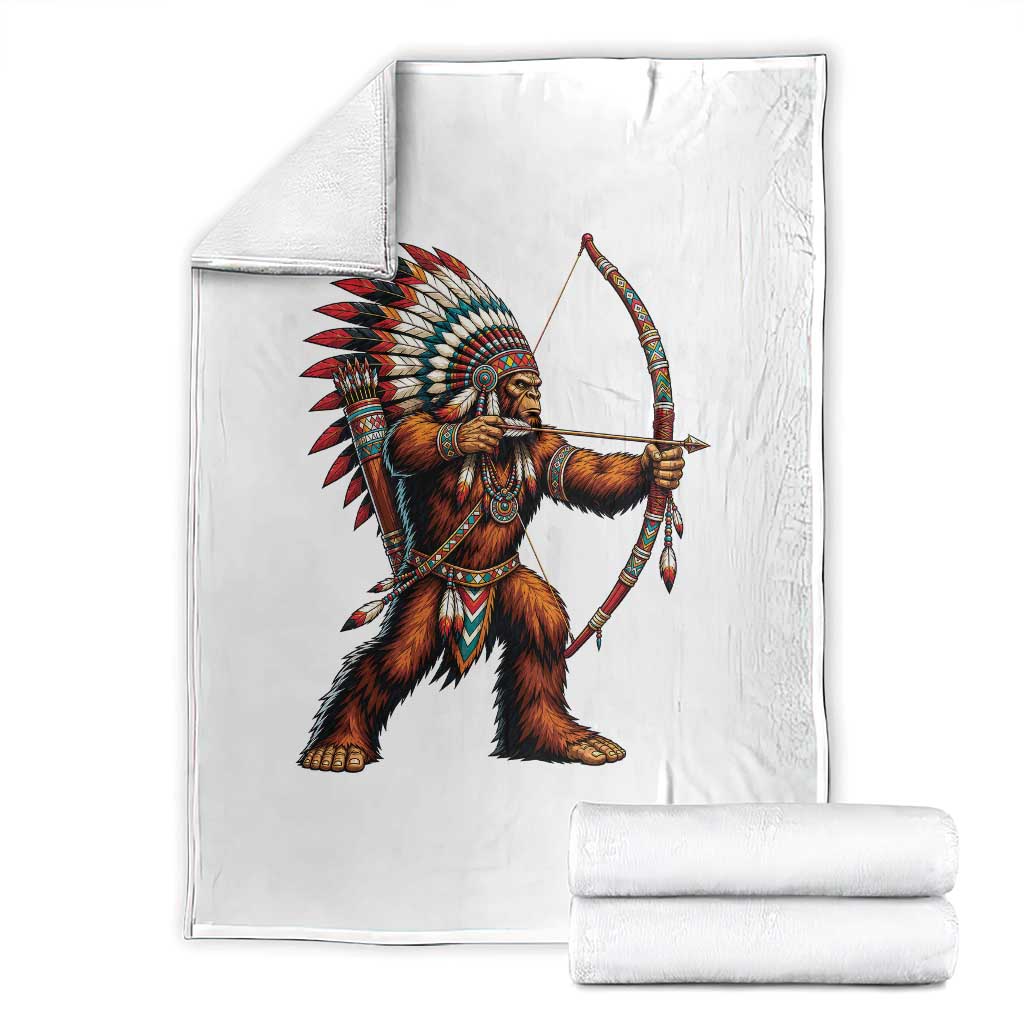 Native American Bigfoot Chief Throw Blanket Forest Warrior Pride Graphic TS12 White Print Your Wear