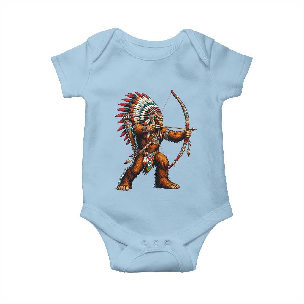 Native American Bigfoot Chief Baby Onesie Forest Warrior Pride Graphic TS12 Light Blue Print Your Wear