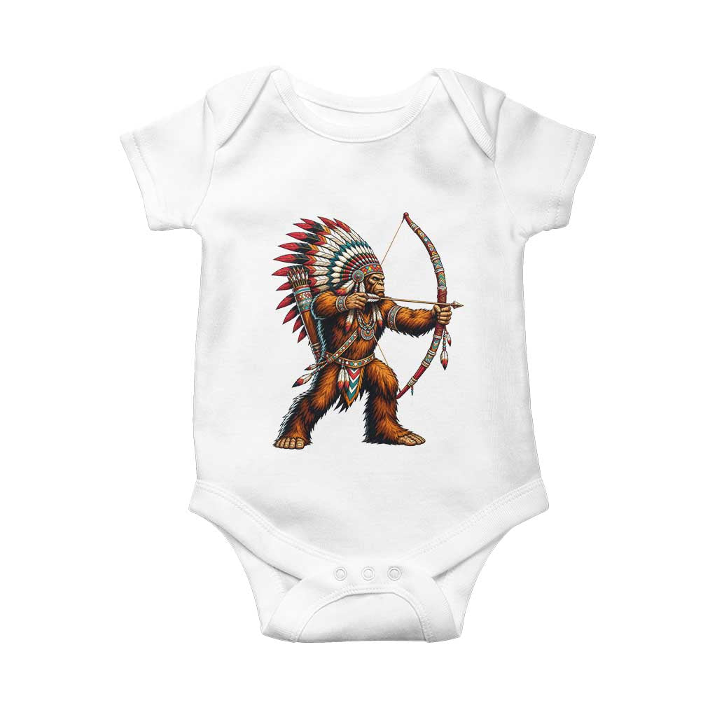 Native American Bigfoot Chief Baby Onesie Forest Warrior Pride Graphic TS12 White Print Your Wear