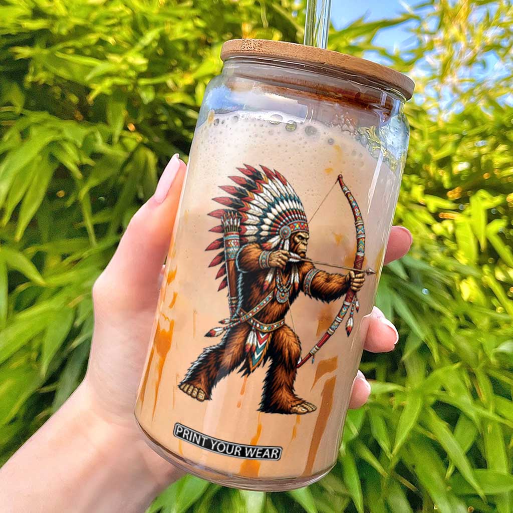 Native American Bigfoot Chief Glass Can Forest Warrior Pride Graphic TS12 White Print Your Wear