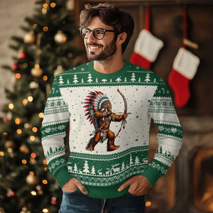 Native American Bigfoot Chief Ugly Christmas Sweater Forest Warrior Pride Graphic TS12 Beige Green Print Your Wear