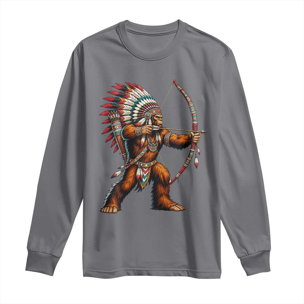 Native American Bigfoot Chief Long Sleeve Shirt Forest Warrior Pride Graphic TS12 Charcoal Print Your Wear