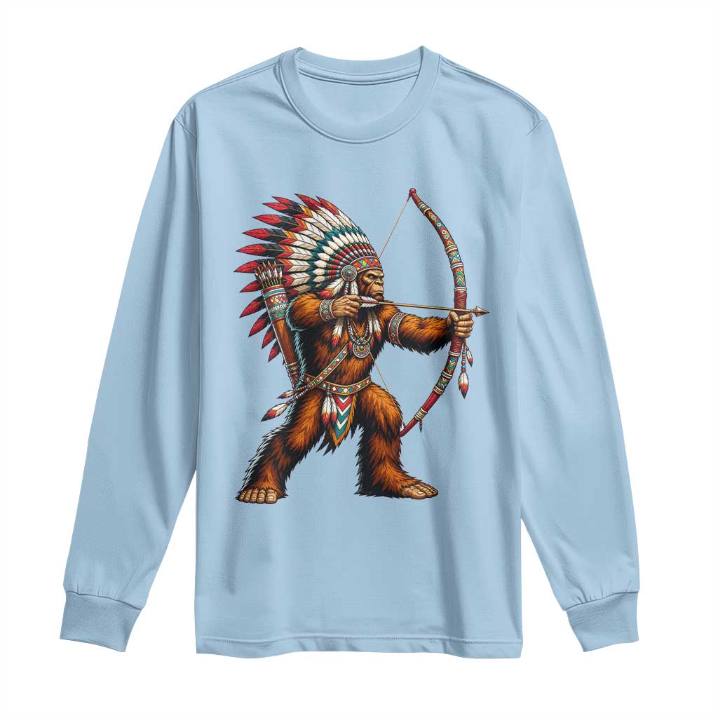 Native American Bigfoot Chief Long Sleeve Shirt Forest Warrior Pride Graphic TS12 Light Blue Print Your Wear
