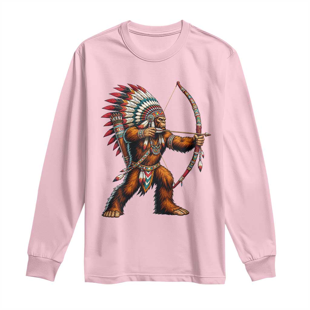 Native American Bigfoot Chief Long Sleeve Shirt Forest Warrior Pride Graphic TS12 Light Pink Print Your Wear