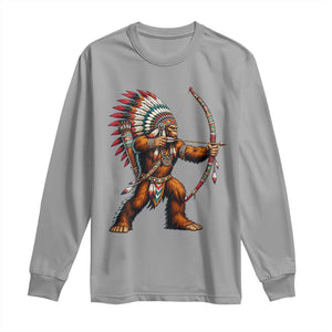 Native American Bigfoot Chief Long Sleeve Shirt Forest Warrior Pride Graphic TS12 Sport Gray Print Your Wear