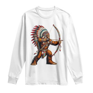Native American Bigfoot Chief Long Sleeve Shirt Forest Warrior Pride Graphic TS12 White Print Your Wear